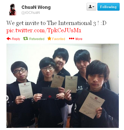 Invictus Gaming Receives Formal Invitation To The International 3 11 A screenshot of ChuaN's Tweet. (L-R) Faith, Zhou, ChuaN, YYF, 430
