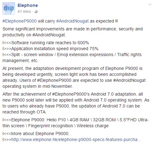 Elephone Android 7.0 Nougat Update