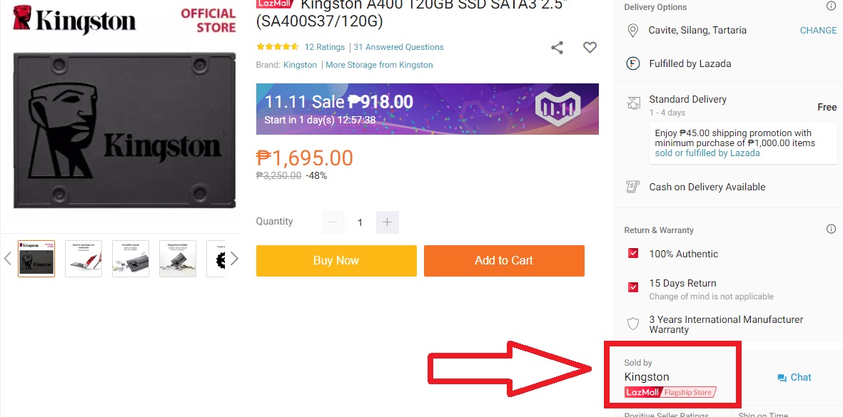 Lazada 11.11: Kingston Slashes A400 Ssd Price To ₱918 For 120Gb &Amp; ₱1,651 For 240Gb