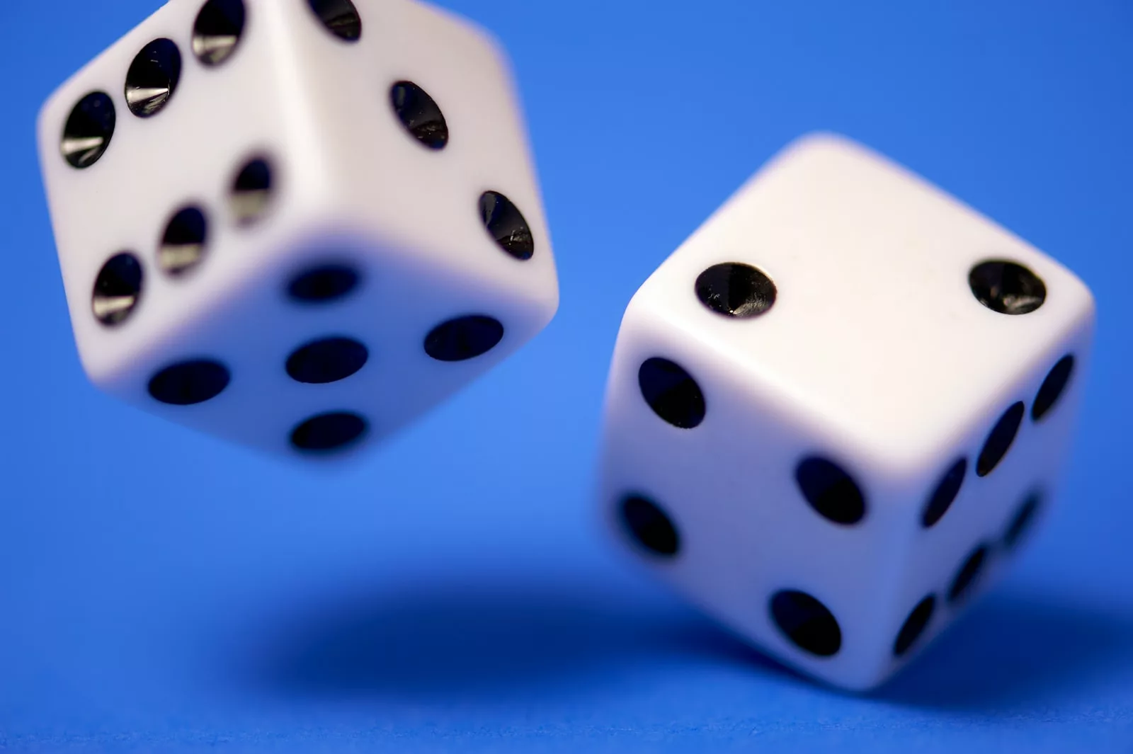 2 White Dices On Blue Surface