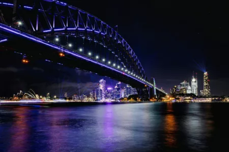 Shot Of A Sydney Harbour Bridge At Night In Australia